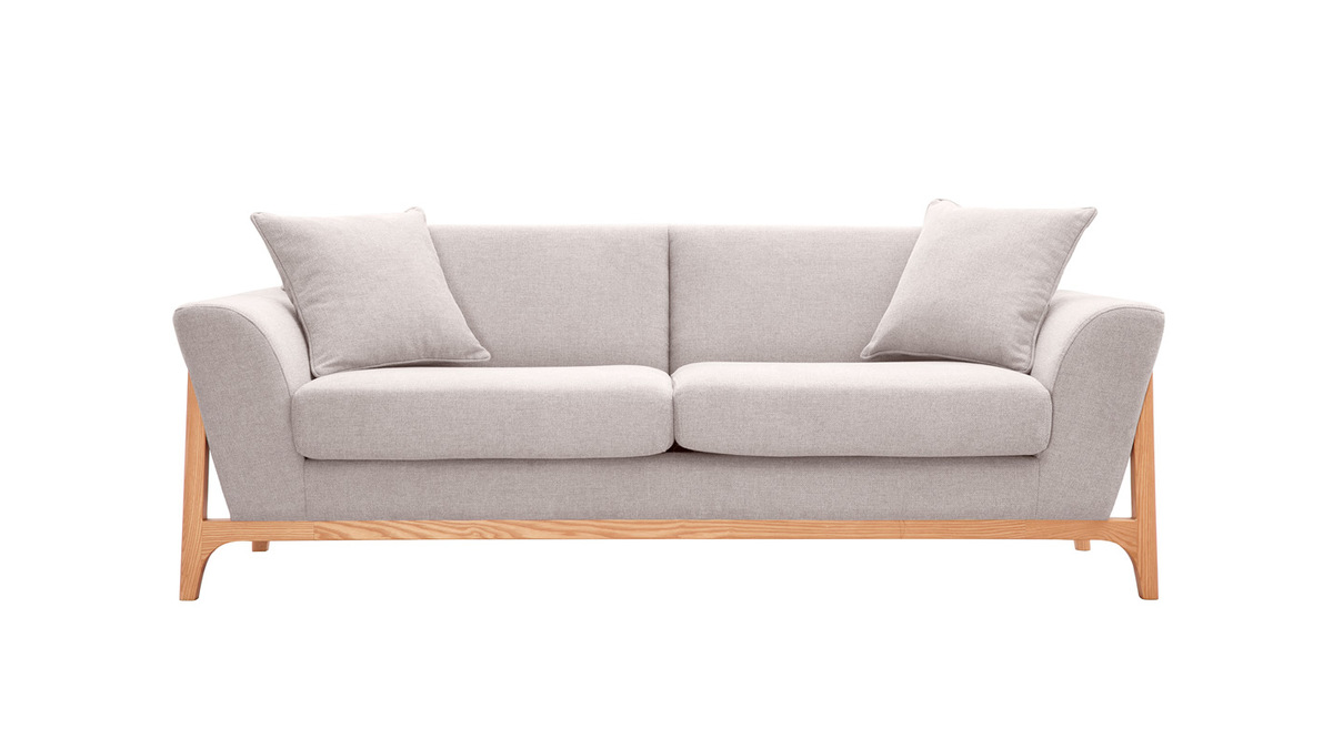 Skandinavisches Sofa 3-Sitzer in Beige und Esche ASAKO