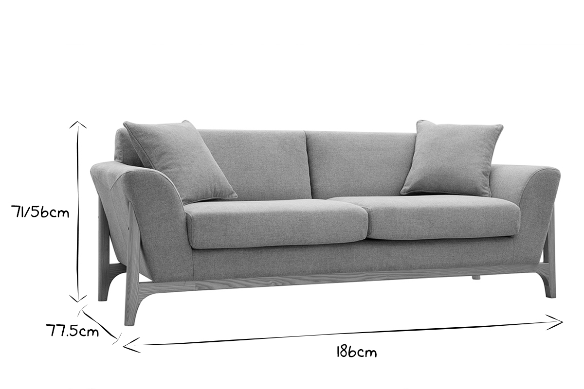 Skandinavisches Sofa 3-Sitzer in Hellgrau und Esche ASAKO