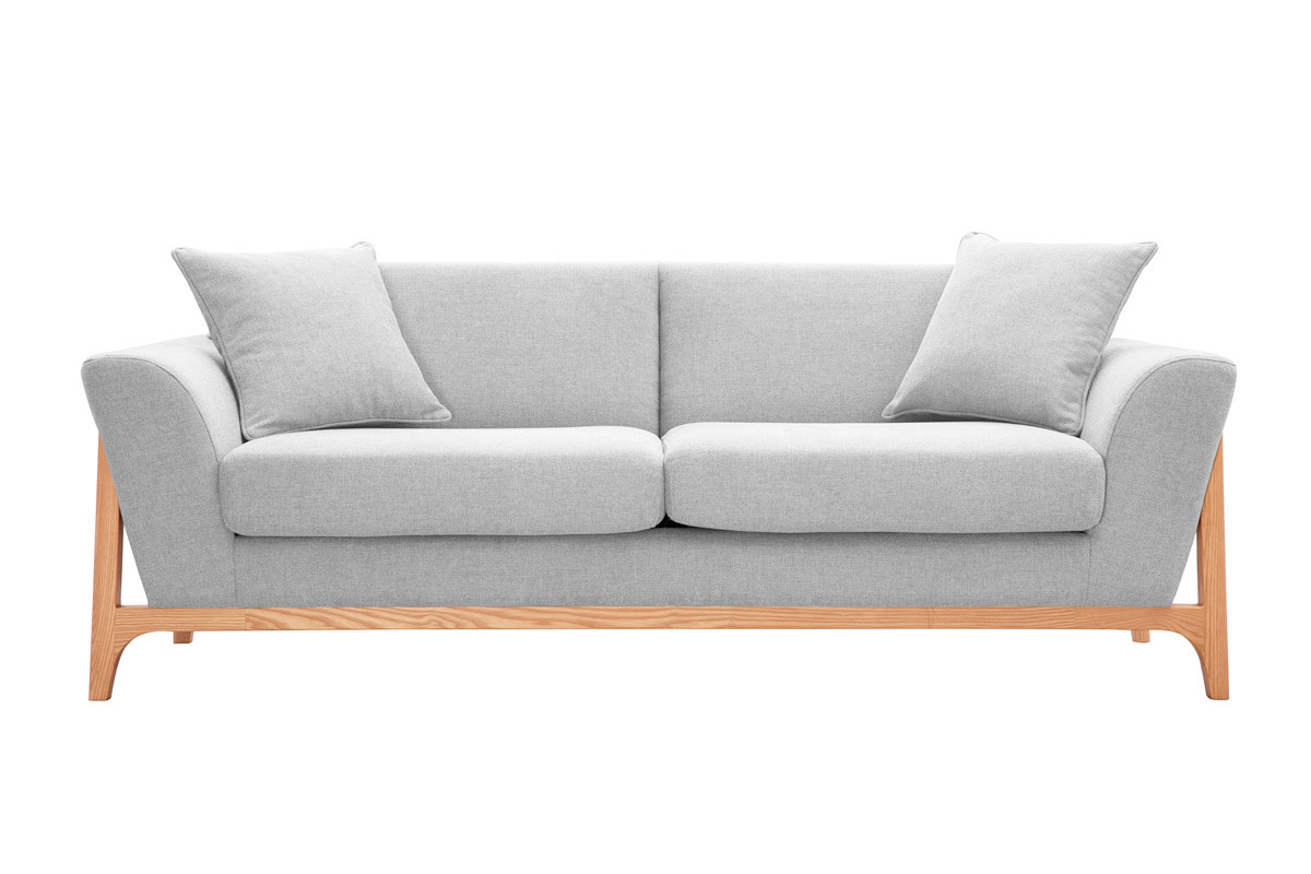 Skandinavisches Sofa 3-Sitzer in Hellgrau und Esche ASAKO