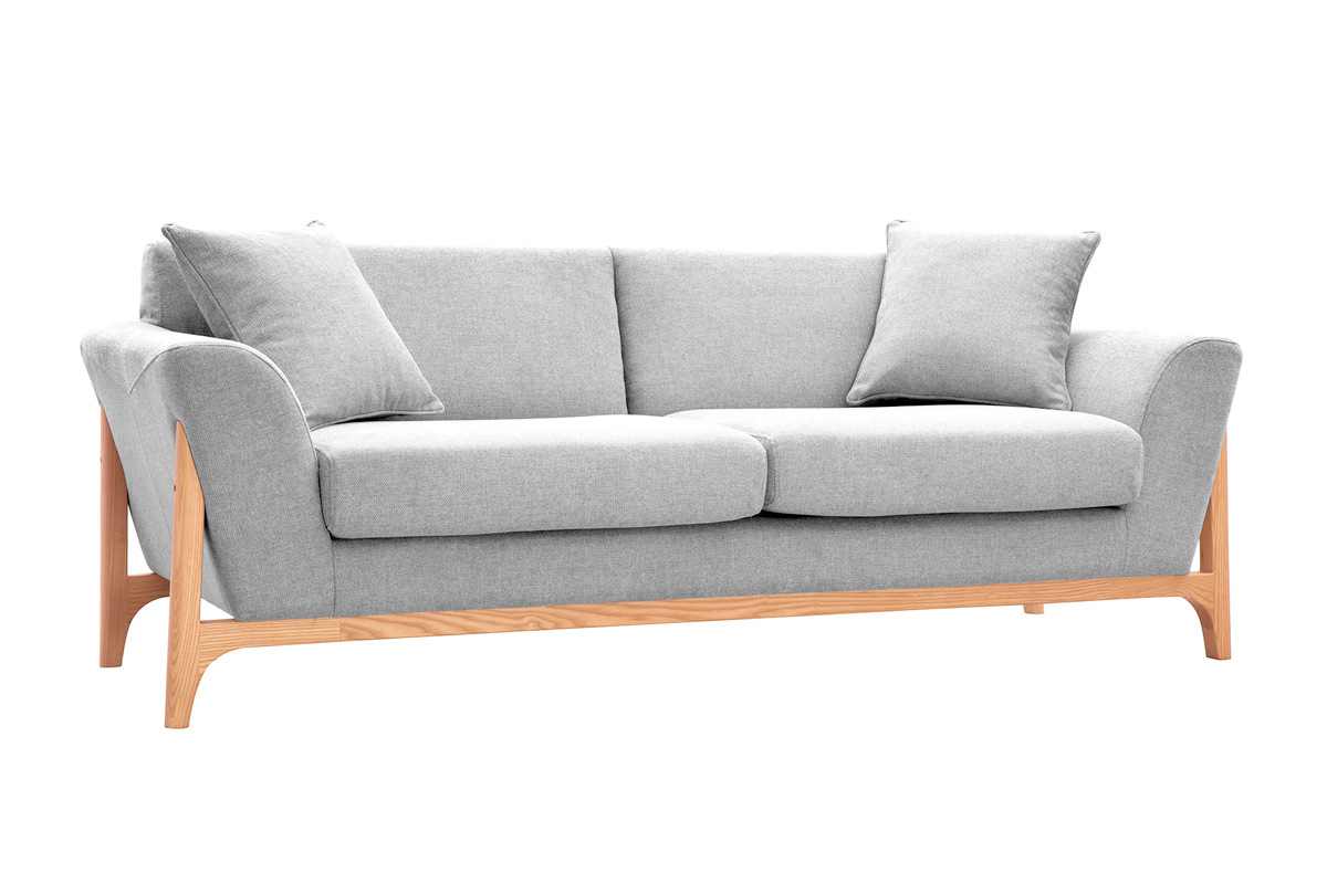 Skandinavisches Sofa 3-Sitzer in Hellgrau und Esche ASAKO