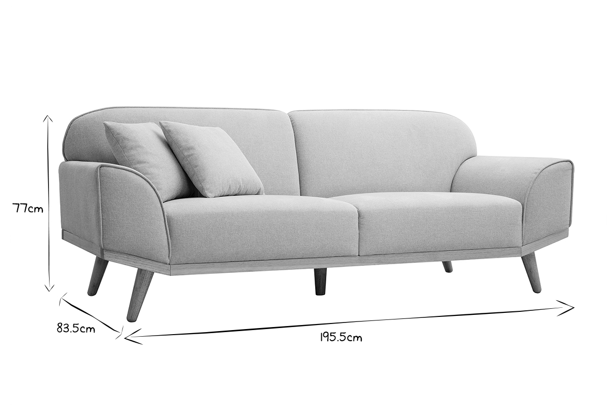 Skandinavisches Sofa aus beigem Stoff mit Samteffekt und hellem Holz 3-Sitzer FREEMA