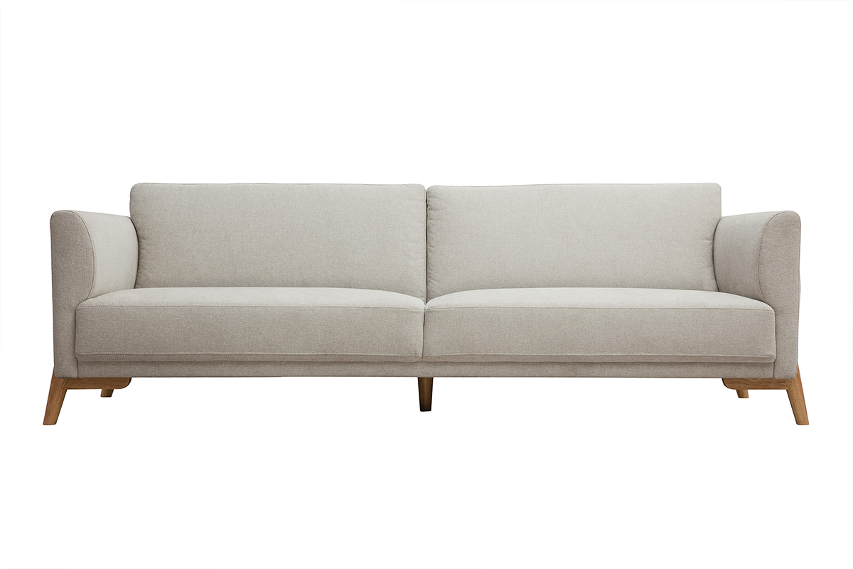 Skandinavisches Sofa aus beigem Stoff mit Samteffekt und hellem Holz 4-Sitzer SINDRO