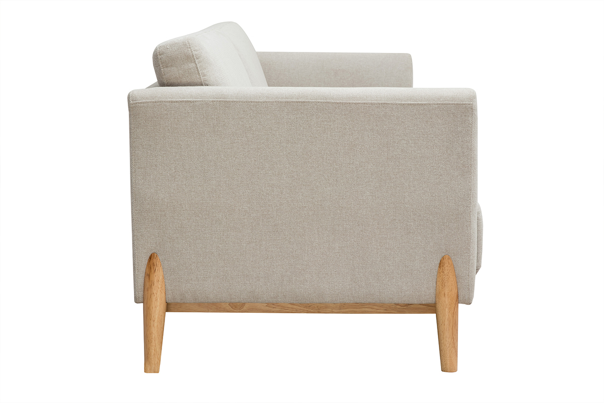 Skandinavisches Sofa aus beigem Stoff mit Samteffekt und hellem Holz 4-Sitzer SINDRO