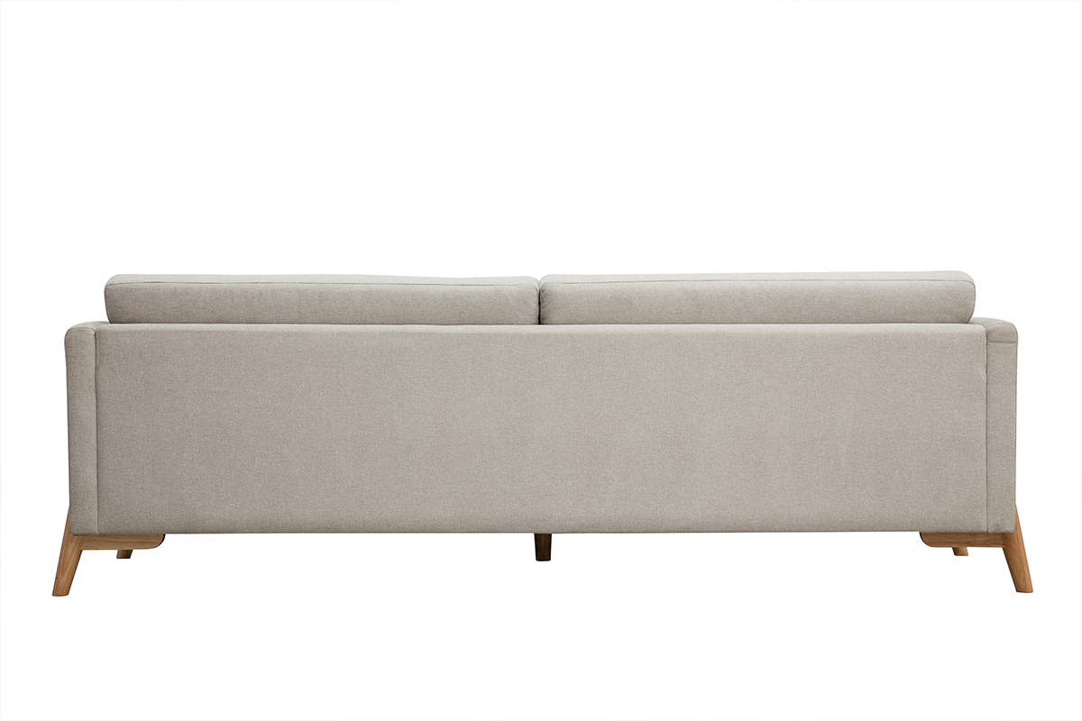 Skandinavisches Sofa aus beigem Stoff mit Samteffekt und hellem Holz 4-Sitzer SINDRO