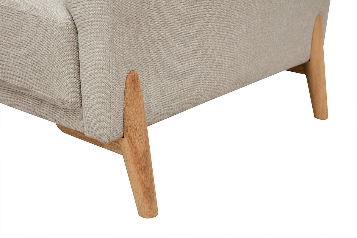 Skandinavisches Sofa aus beigem Stoff mit Samteffekt und hellem Holz 4-Sitzer SINDRO