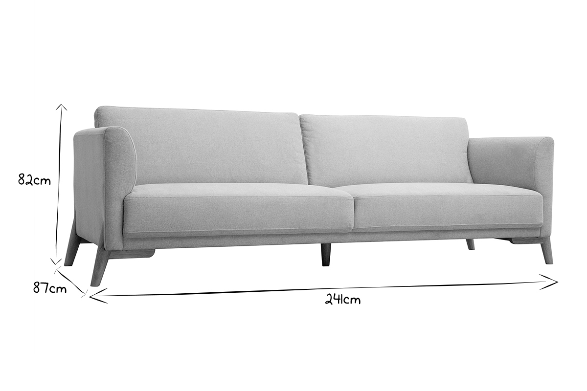 Skandinavisches Sofa aus beigem Stoff mit Samteffekt und hellem Holz 4-Sitzer SINDRO