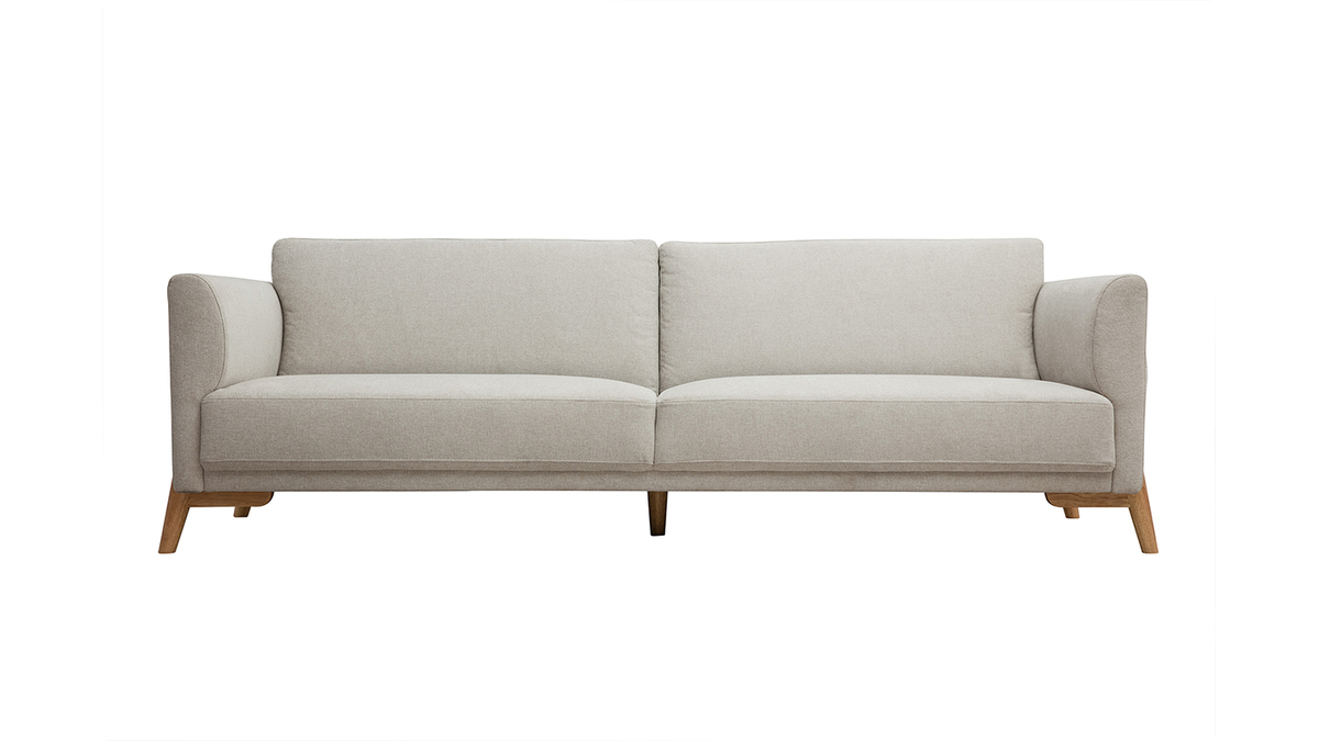 Skandinavisches Sofa aus beigem Stoff mit Samteffekt und hellem Holz 4-Sitzer SINDRO