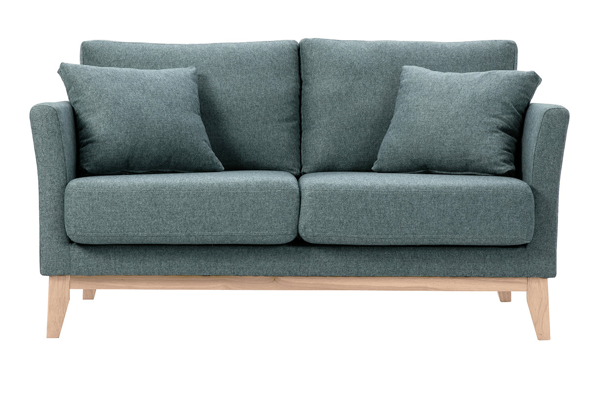 Skandinavisches Sofa aus graugrnem Stoff mit Samteffekt und hellem Holz 2-Sitzer OSLO