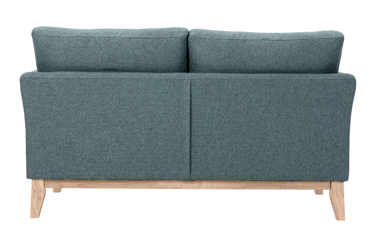 Skandinavisches Sofa aus graugrnem Stoff mit Samteffekt und hellem Holz 2-Sitzer OSLO