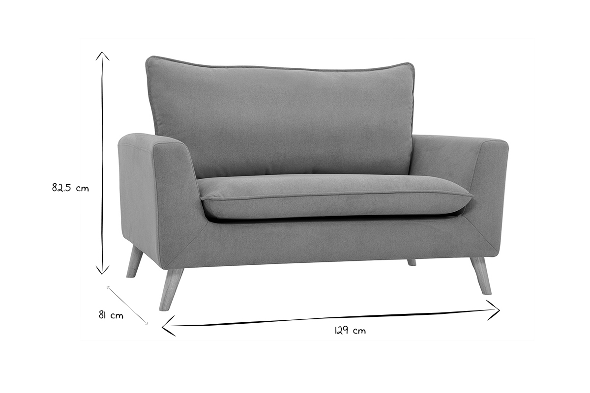 Skandinavisches Sofa aus hellgrauem Stoff mit Samteffekt und hellem Holz 2-Sitzer JONAS