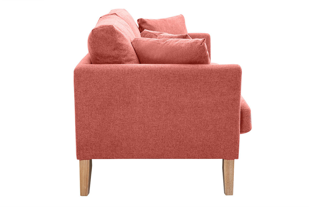 Skandinavisches Sofa aus terracottafarbenem Stoff mit Samteffekt, abnehmbarem Bezug und hellem Holz 3-Sitzer OSLO