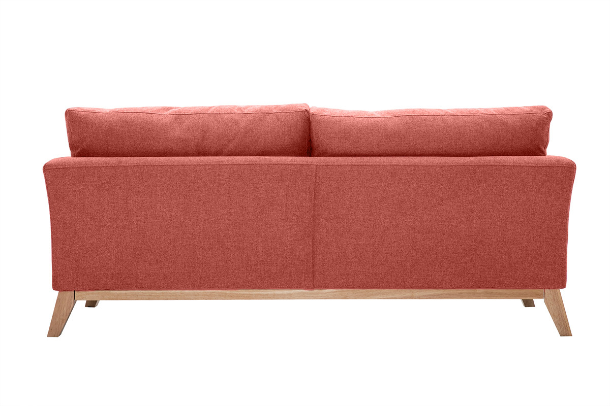 Skandinavisches Sofa aus terracottafarbenem Stoff mit Samteffekt, abnehmbarem Bezug und hellem Holz 3-Sitzer OSLO