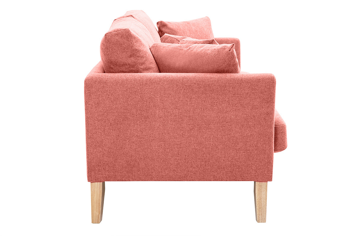 Skandinavisches Sofa aus terracottafarbenem Stoff mit Samteffekt, abnehmbarem Bezug und hellem Holz 3-Sitzer OSLO