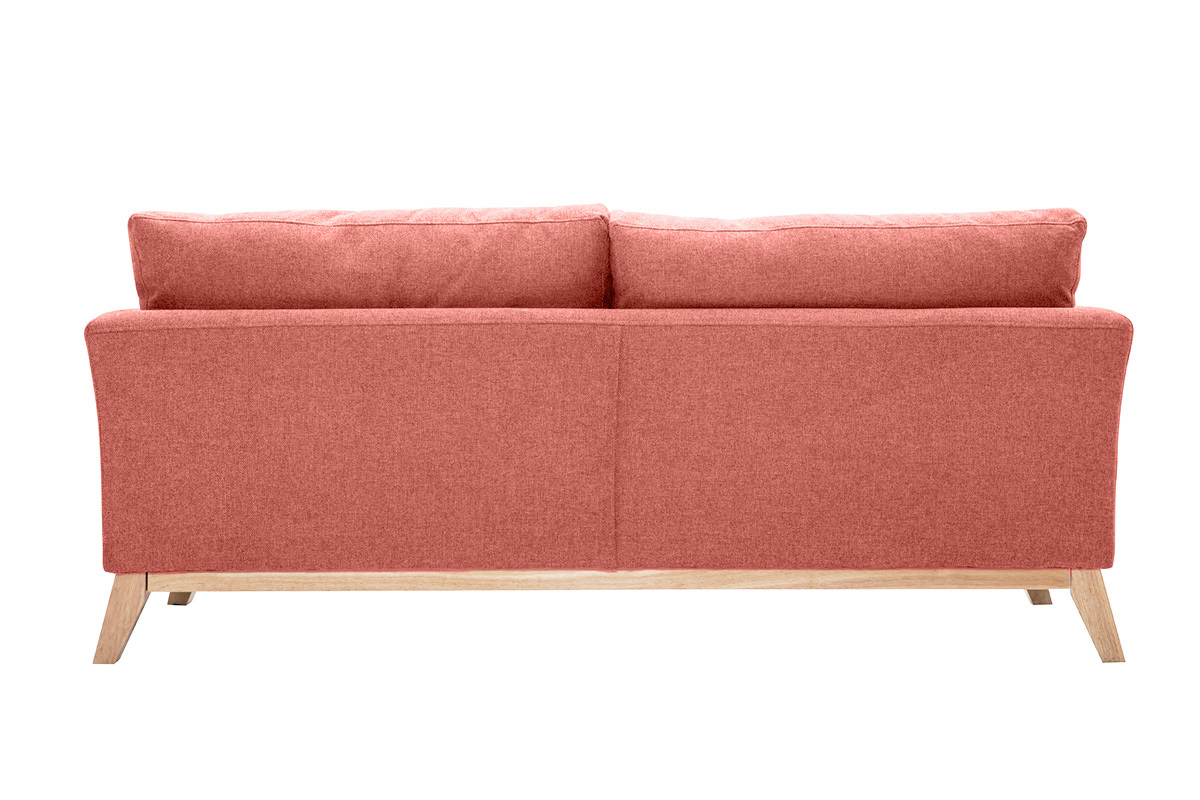 Skandinavisches Sofa aus terracottafarbenem Stoff mit Samteffekt, abnehmbarem Bezug und hellem Holz 3-Sitzer OSLO