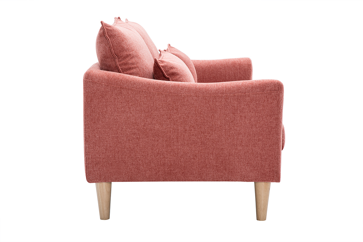 Skandinavisches Sofa aus terracottafarbenem Stoff mit Samteffekt und hellem Holz 2-Sitzer KATE