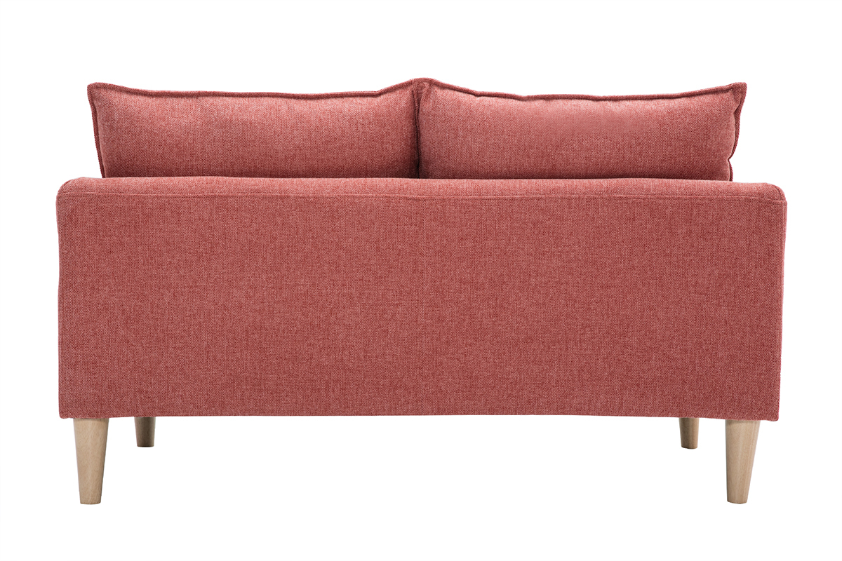 Skandinavisches Sofa aus terracottafarbenem Stoff mit Samteffekt und hellem Holz 2-Sitzer KATE