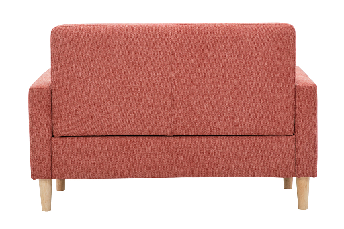 Skandinavisches Sofa aus terracottafarbenem Stoff mit Samteffekt und hellem Holz 2-Sitzer MOON