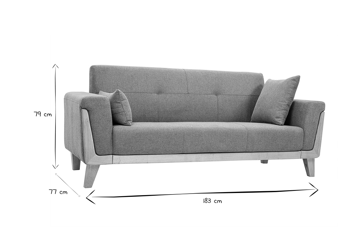 Skandinavisches Sofa aus terracottafarbenem Stoff mit Samteffekt und hellem Holz 3-Sitzer FJORD