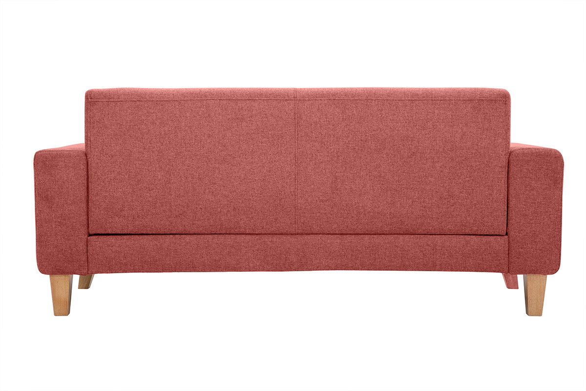 Skandinavisches Sofa aus terracottafarbenem Stoff mit Samteffekt und hellem Holz 3-Sitzer FJORD