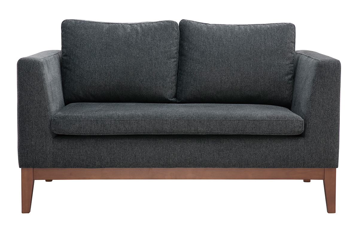 Skandinavisches Sofa mit dunkelgrauem Stoff mit Samteffekt und dunklem Holz 2-Sitzer SHIRO