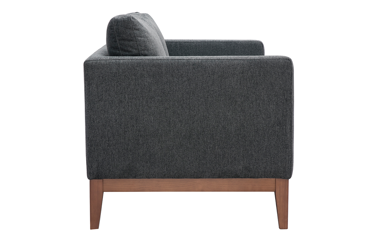 Skandinavisches Sofa mit dunkelgrauem Stoff mit Samteffekt und dunklem Holz 2-Sitzer SHIRO