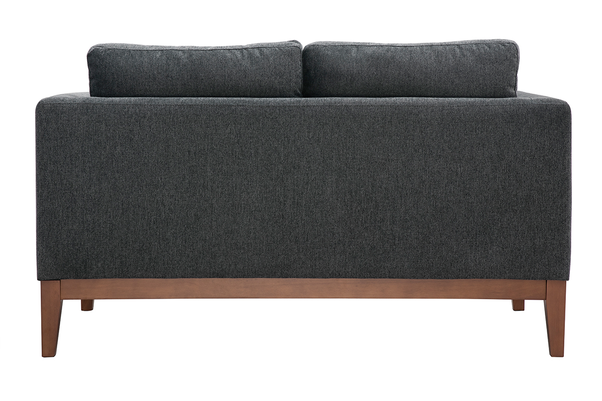 Skandinavisches Sofa mit dunkelgrauem Stoff mit Samteffekt und dunklem Holz 2-Sitzer SHIRO