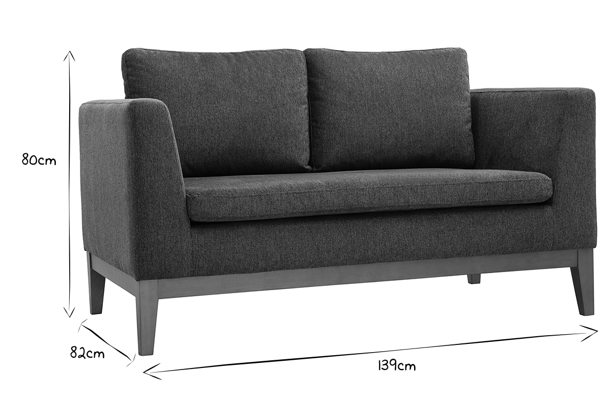 Skandinavisches Sofa mit dunkelgrauem Stoff mit Samteffekt und dunklem Holz 2-Sitzer SHIRO