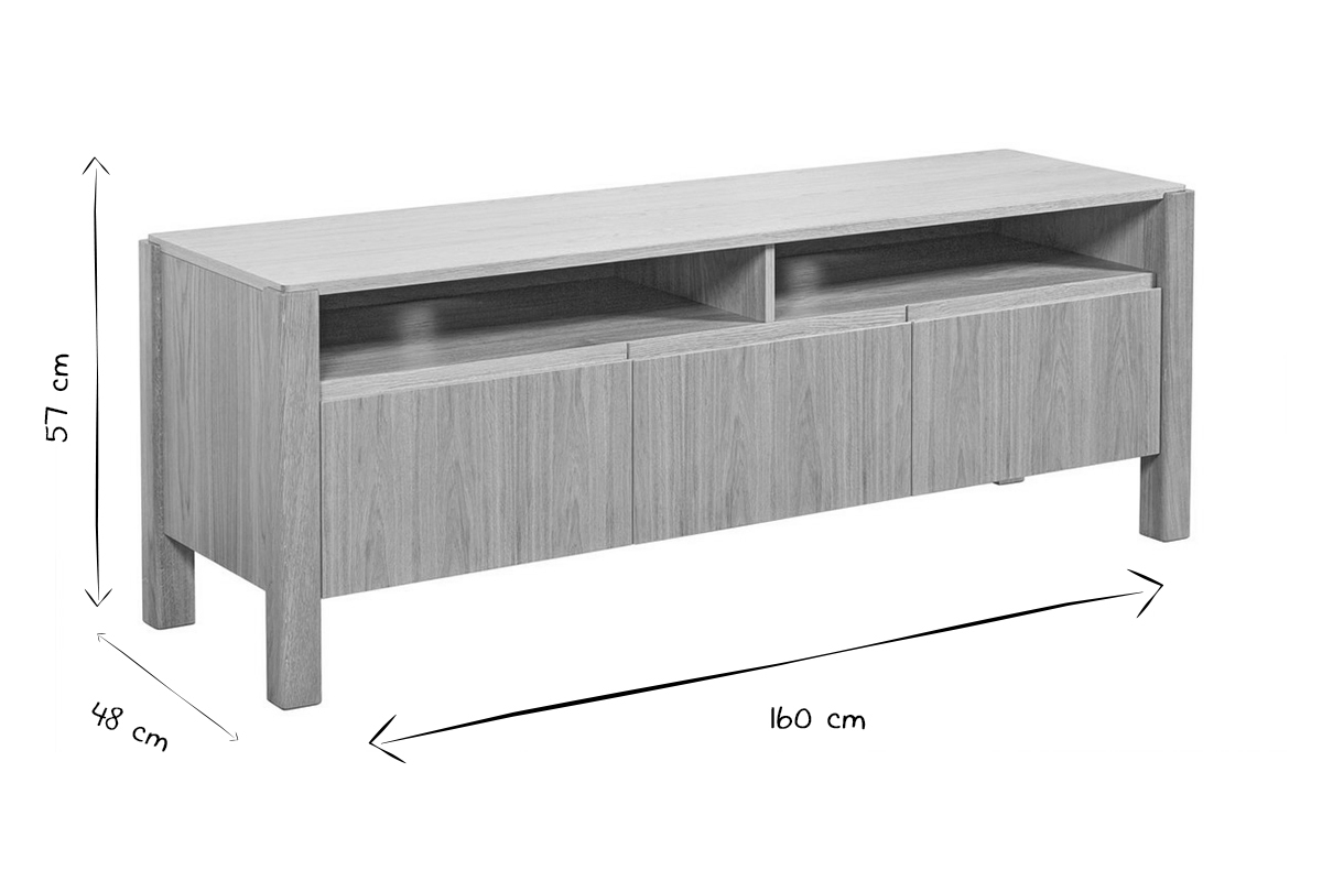 Skandinavisches TV-Mbel mit Ablagefchern aus hellem Holz B160 cm AGALI