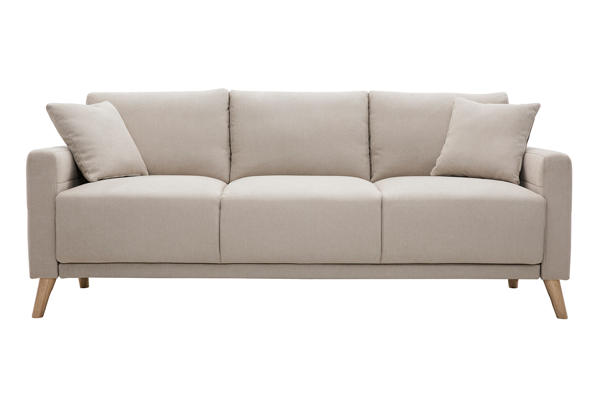 Sofa aus beigem Stoff und hellem Holz 3-Sitzer MUNIK