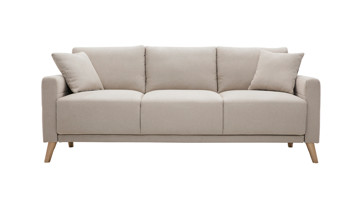 Sofa aus beigem Stoff und hellem Holz 3-Sitzer MUNIK