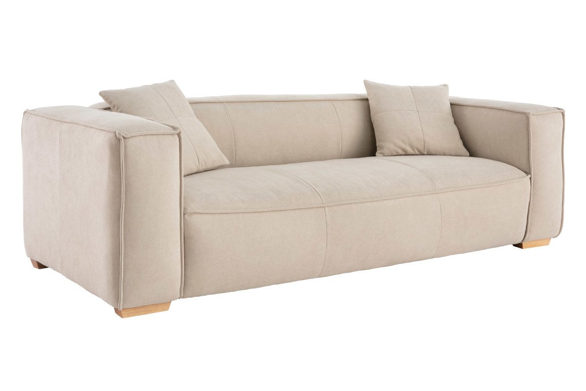 Sofa aus naturfarbenem Stoff mit Samteffekt 3-Sitzer COBAIN