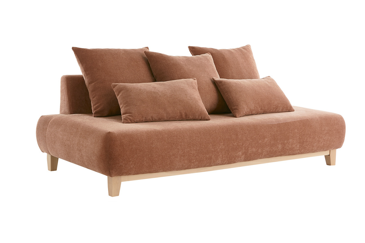 Sofa aus terracottafarbenem Stoff mit Samteffekt und hellem Holz 3-Sitzer B200 cm ODEON