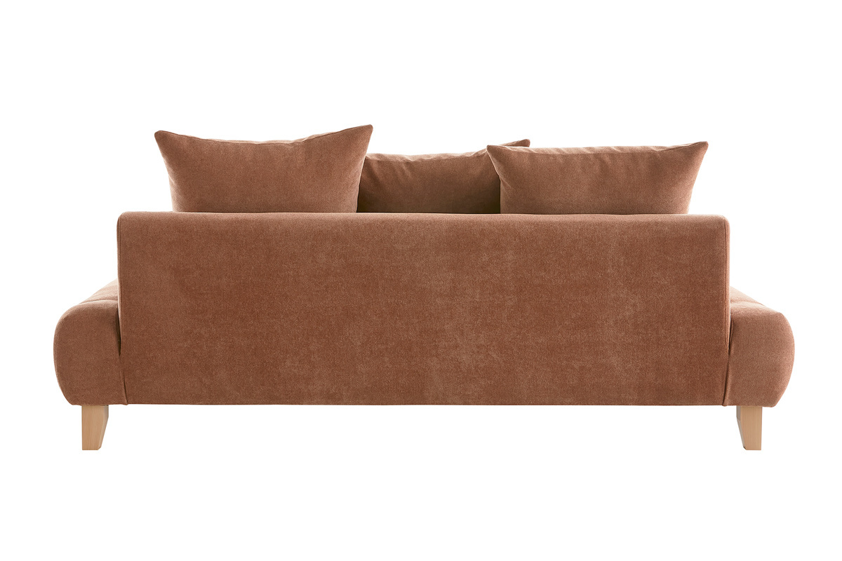 Sofa aus terracottafarbenem Stoff mit Samteffekt und hellem Holz 3-Sitzer B200 cm ODEON