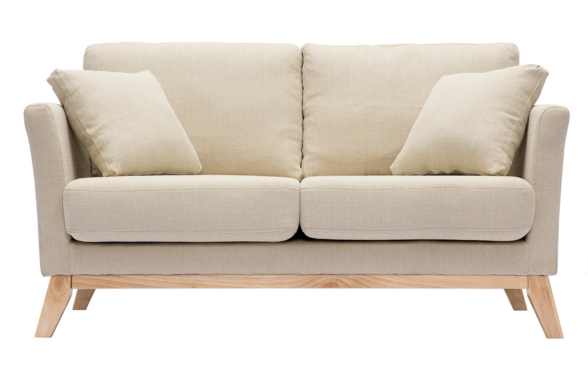 Sofa skandinavisch 2 Pltze Beige helle Holzbeine OSLO