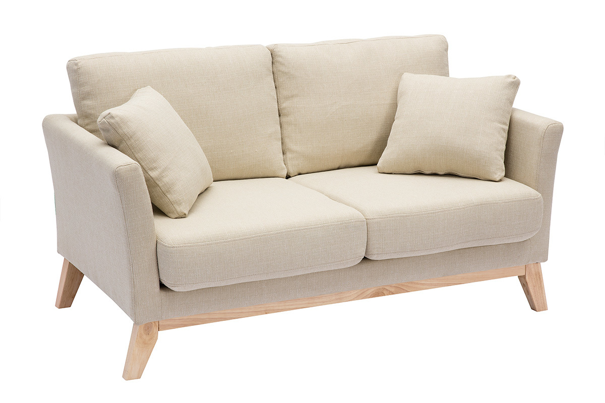 Sofa skandinavisch 2 Pltze Beige helle Holzbeine OSLO