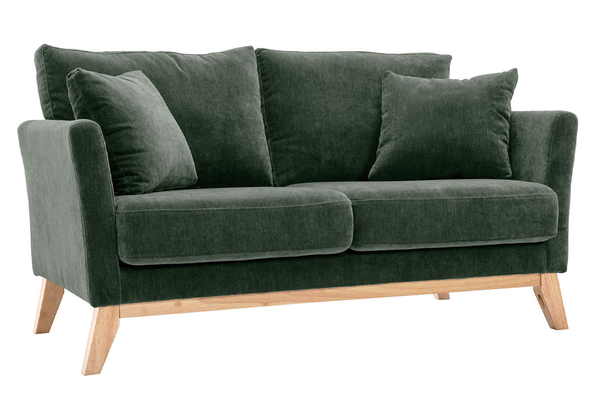 Sofa skandinavisch 2 Pltze Khaki Holzbeine OSLO