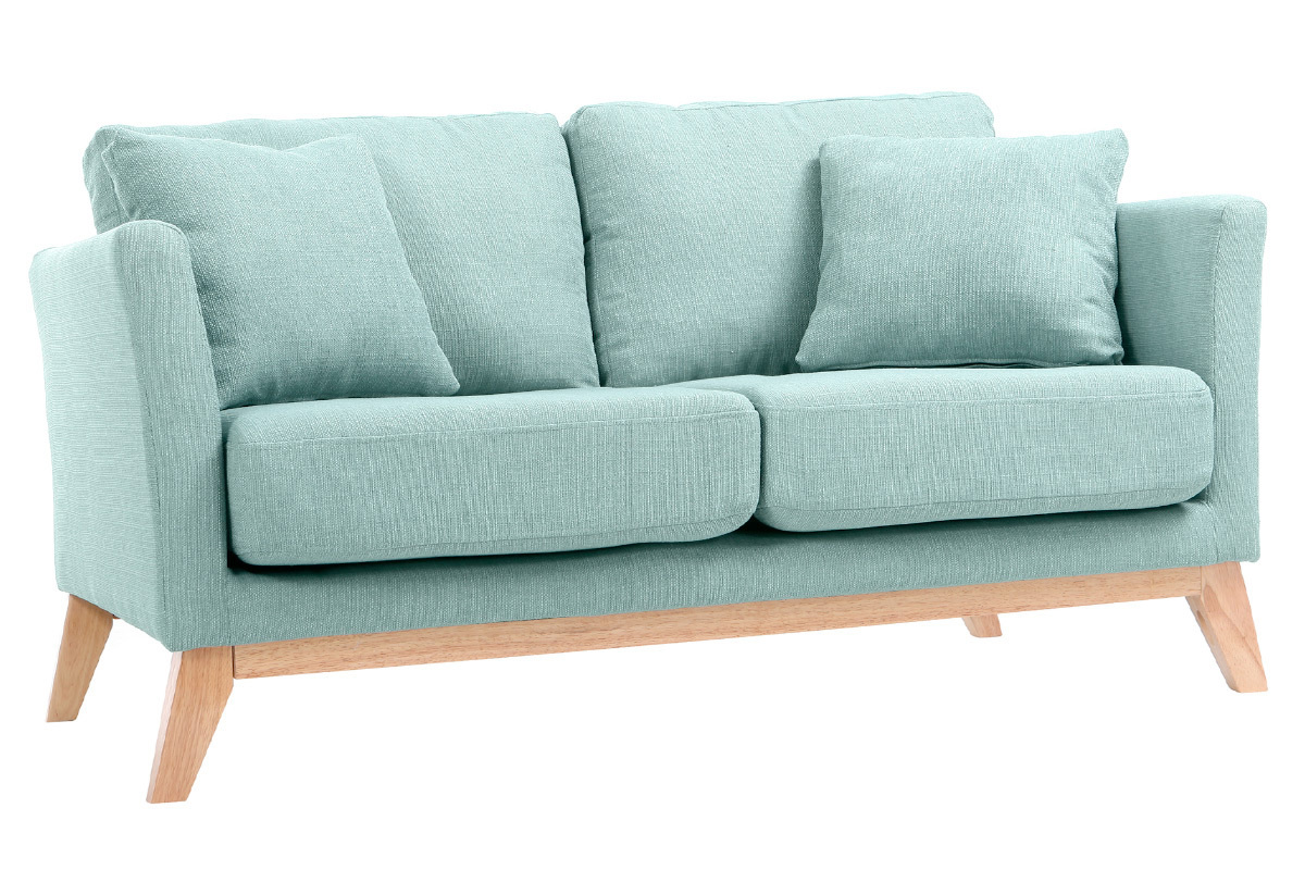 Sofa skandinavisch 2 Pltze Lagunenblau und helle Holzbeine OSLO