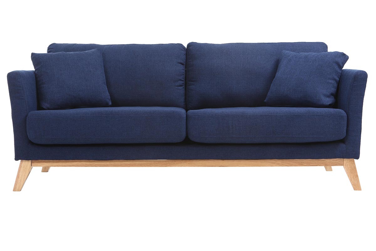 Sofa skandinavisch 3 Pltze Dunkelblau Holzbeine OSLO