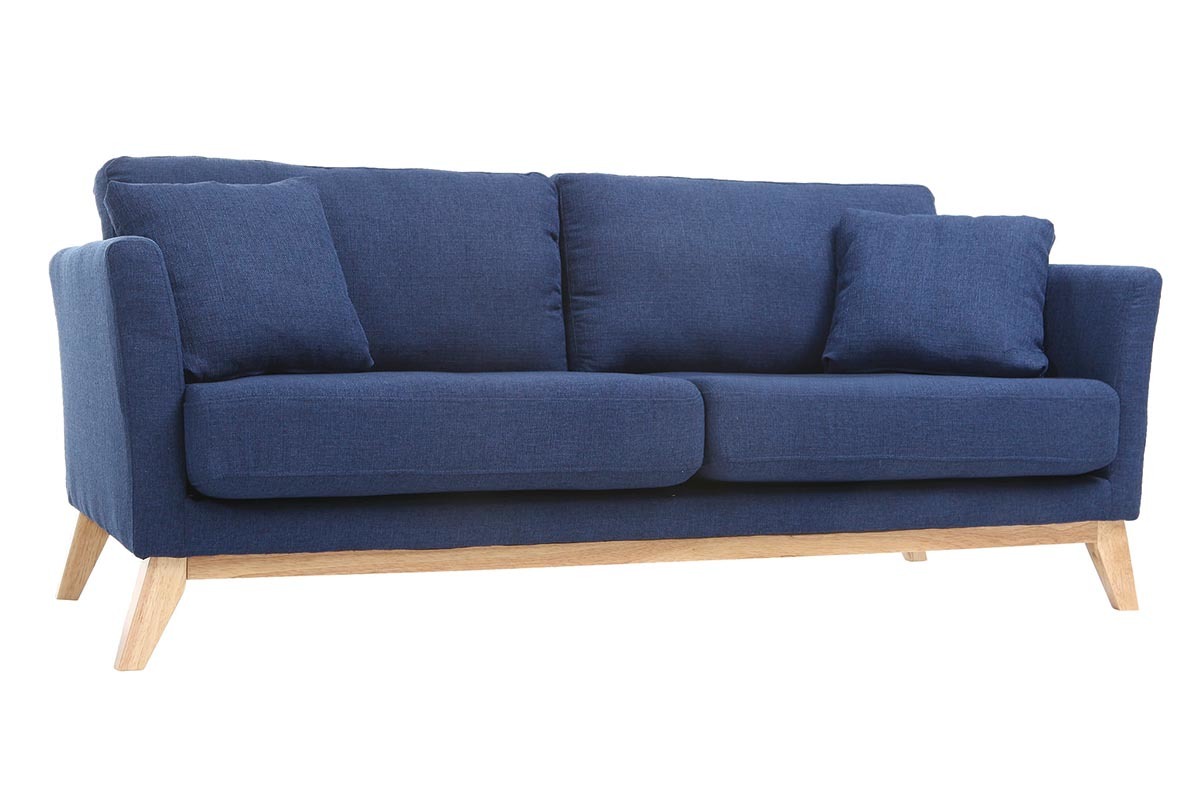 Sofa skandinavisch 3 Pltze Dunkelblau Holzbeine OSLO