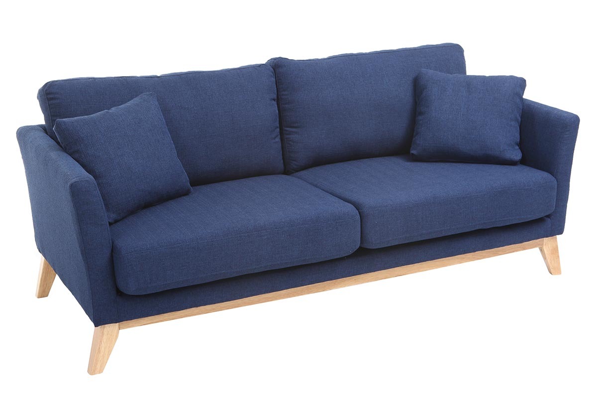 Sofa skandinavisch 3 Pltze Dunkelblau Holzbeine OSLO