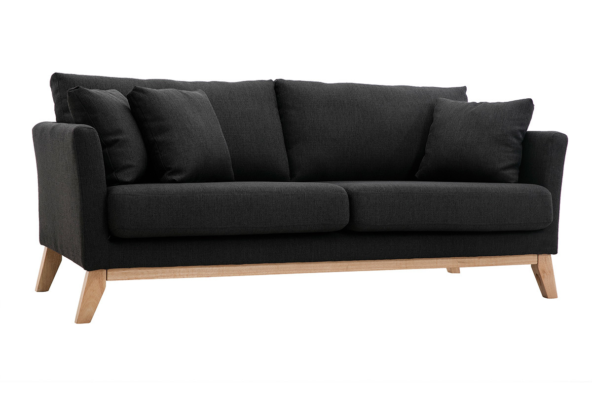 Sofa skandinavisch 3 Pltze Dunkelgrau Holzbeine OSLO