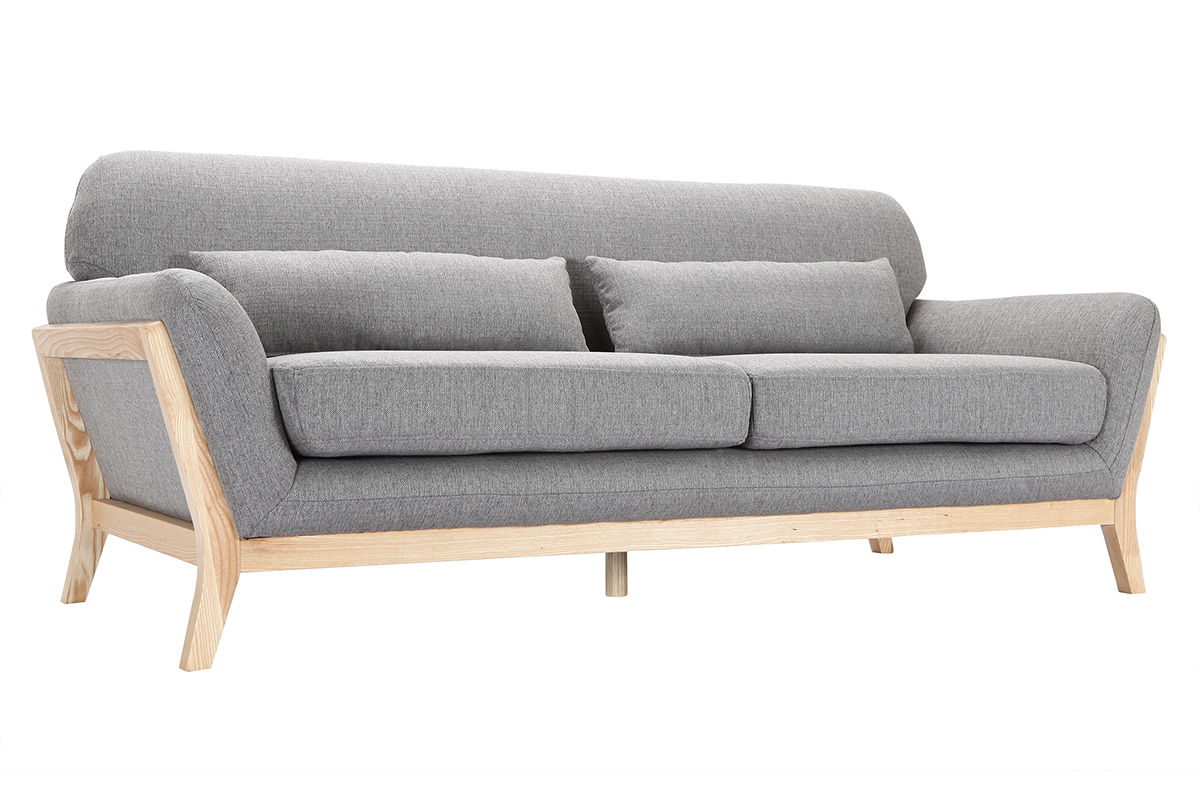 Sofa skandinavisch 3 Pltze Grau Holzbeine YOKO