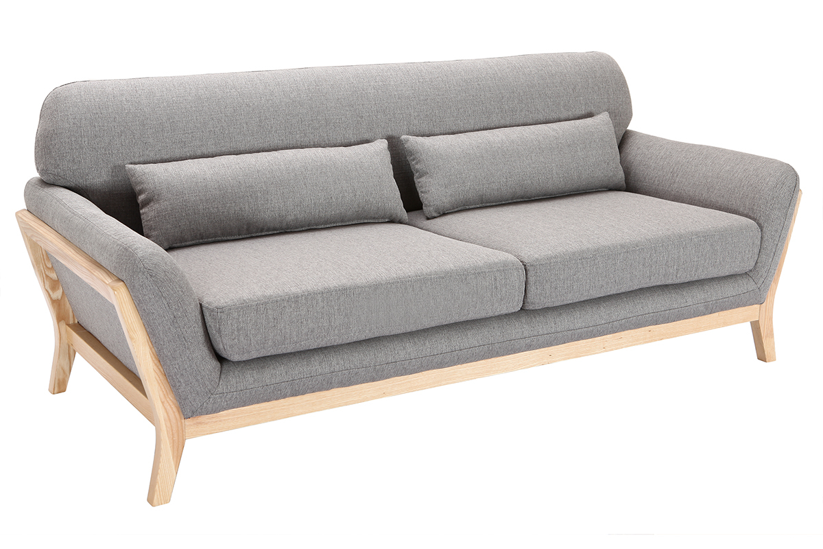 Sofa skandinavisch 3 Pltze Grau Holzbeine YOKO