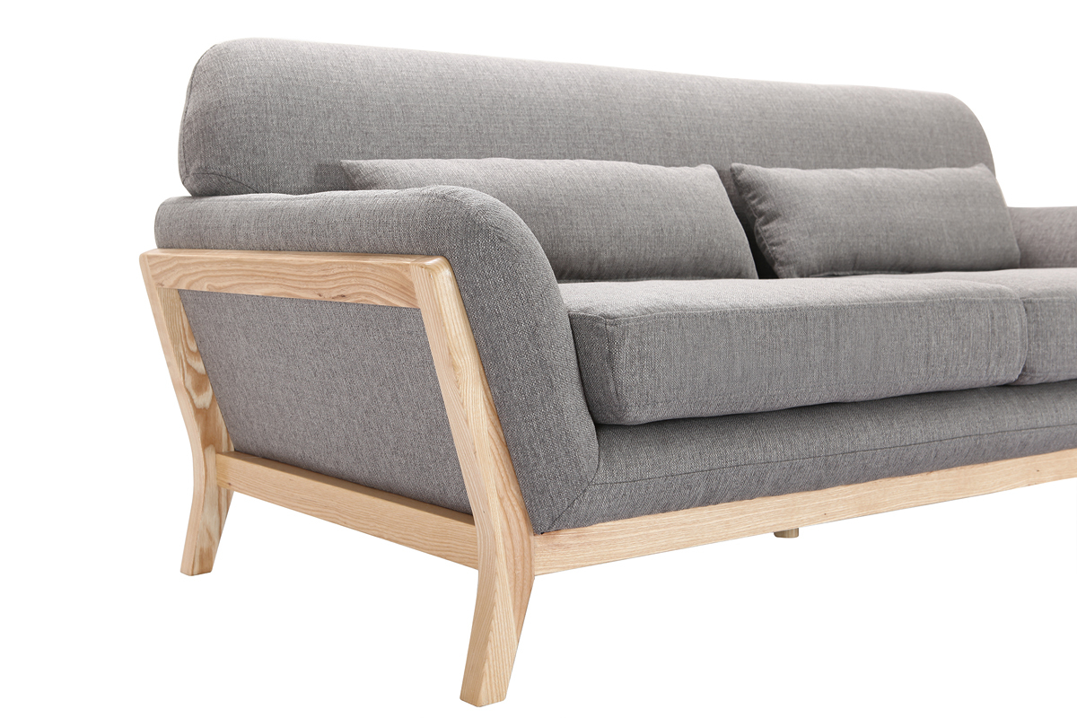 Sofa skandinavisch 3 Pltze Grau Holzbeine YOKO