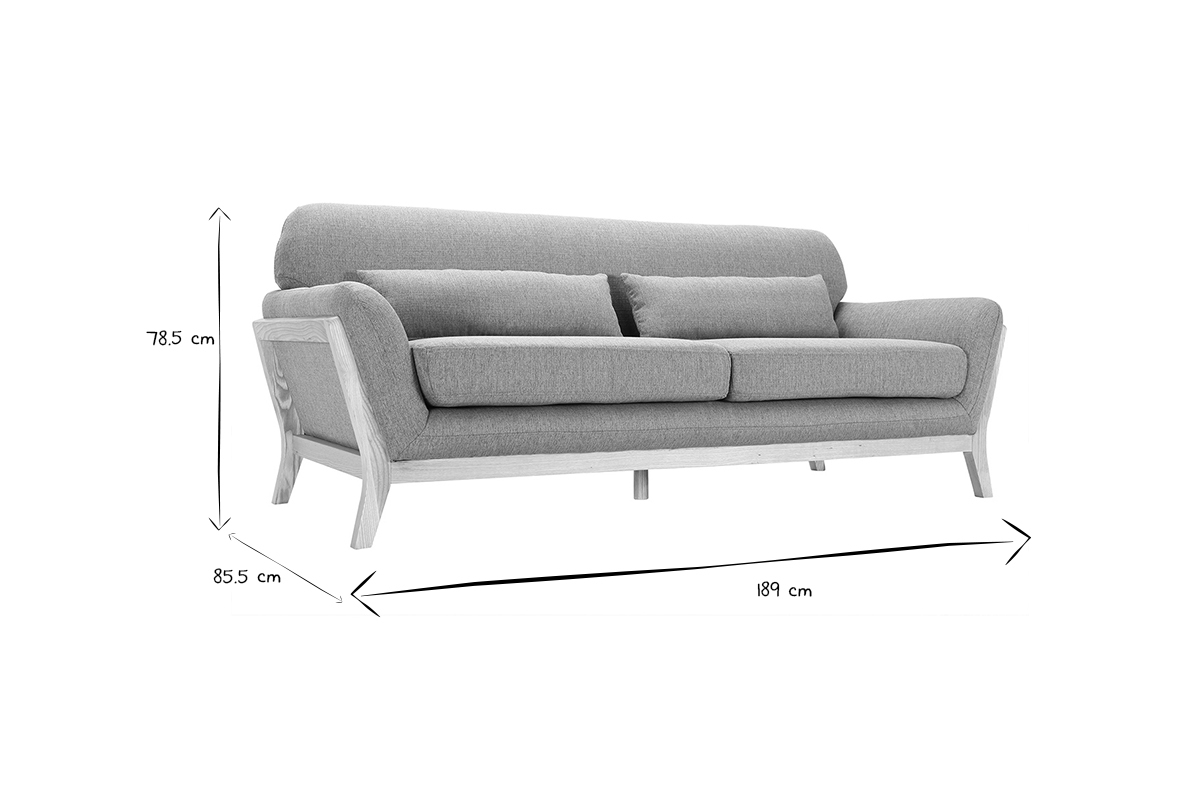 Sofa skandinavisch 3 Pltze Grau Holzbeine YOKO