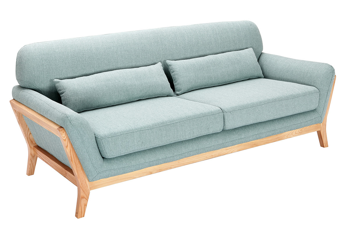 Sofa skandinavisch 3 Pltze Lagunenblau Holzbeine YOKO