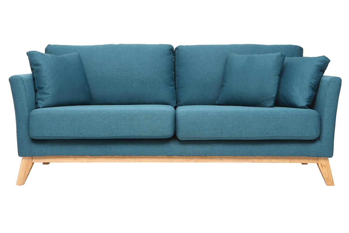 Sofa skandinavisch 3 Pltze Miliboo-Blau Holzbeine OSLO