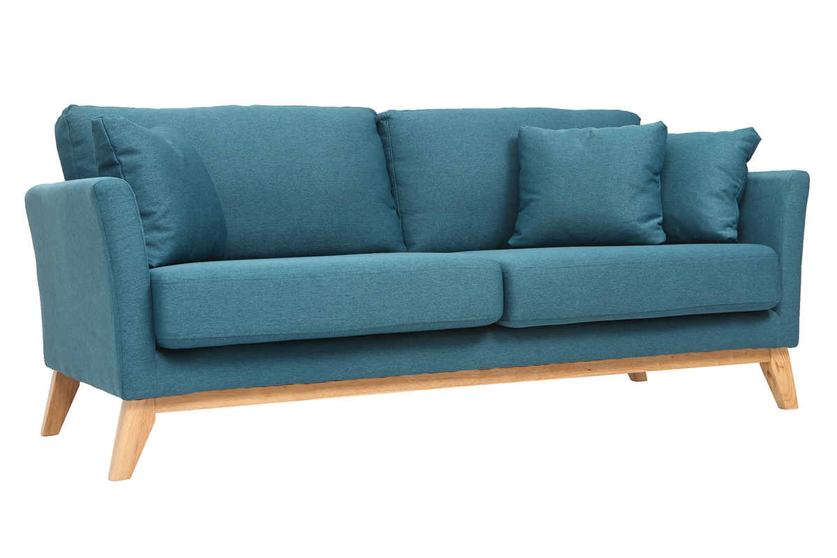 Sofa skandinavisch 3 Pltze Miliboo-Blau Holzbeine OSLO