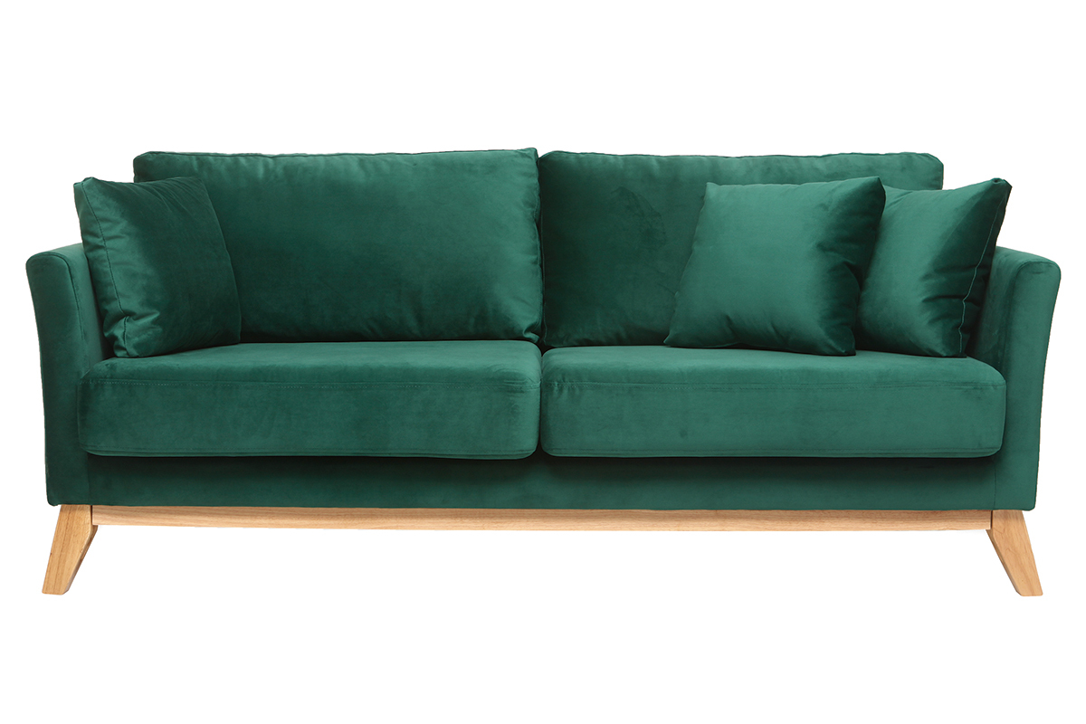 Sofa skandinavisch 3 Pltze Samt midnight green Holzbeine OSLO