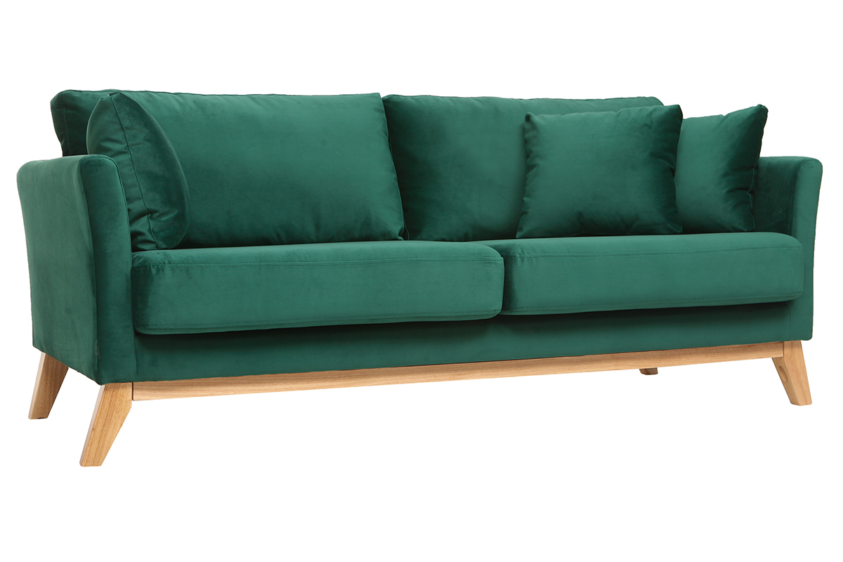 Sofa skandinavisch 3 Pltze Samt midnight green Holzbeine OSLO